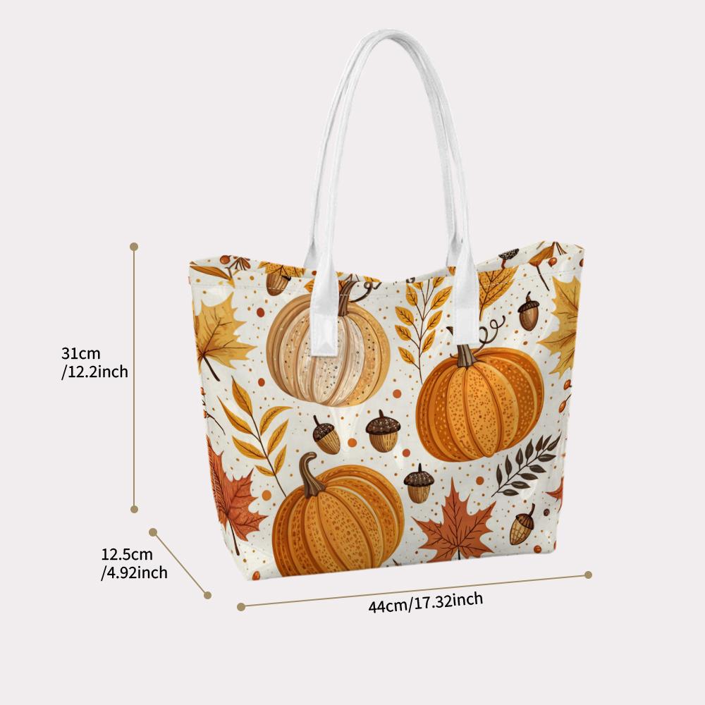 Autumn Pumpkin Maple Leaf Print Tote Bag Portable Casual Shoulder Handbag for Daily Use