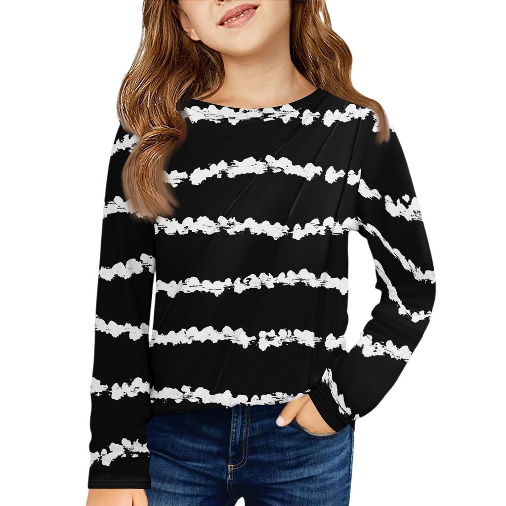 Girls' Long Sleeve Tee - Pleated Round Neck Casual Top