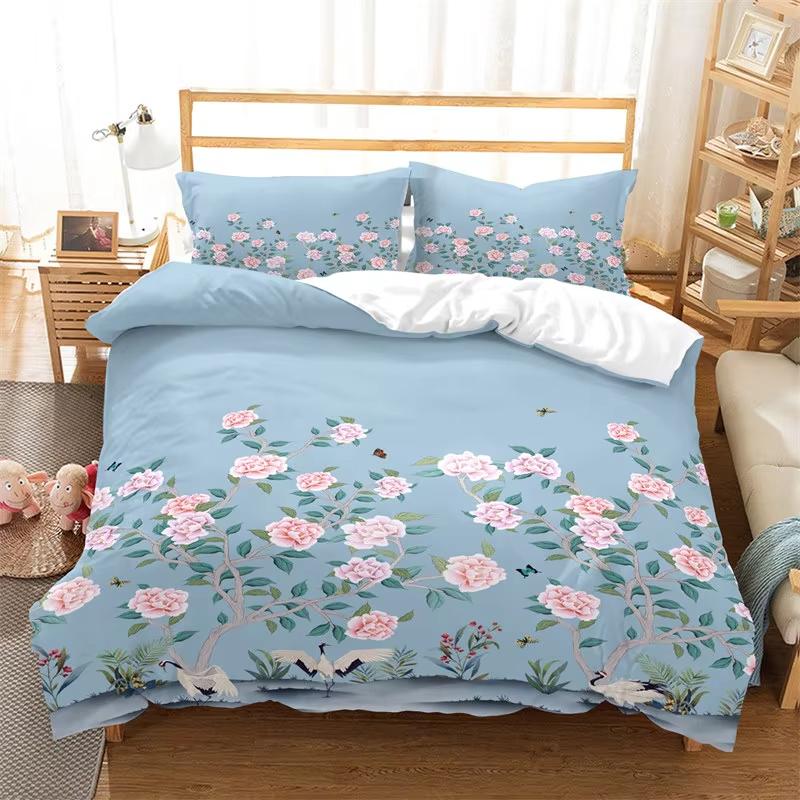 Comforter Floral Classic Chinese Style Farmhouse Garden Botanical Flower Bedding Set Polyester Flowers Leaves Comforter