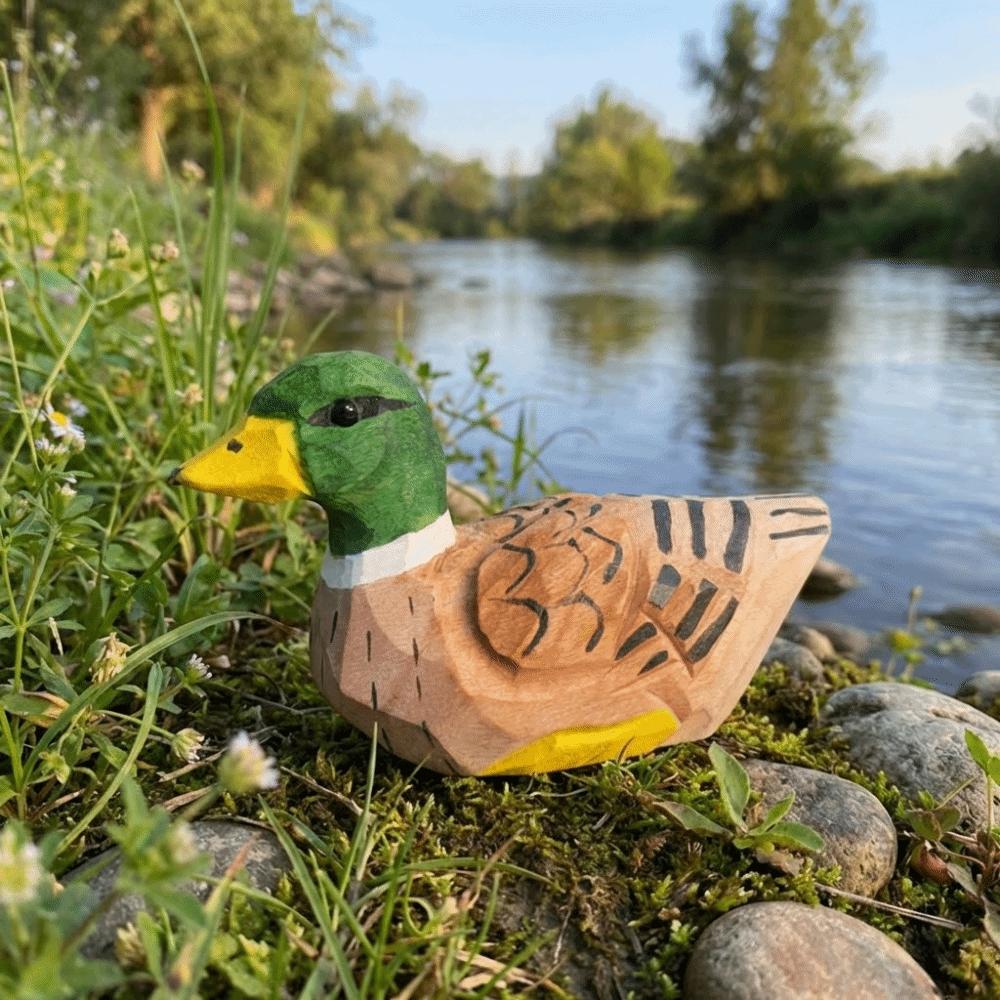 Mini Green-headed Duck Statue Cute Desktop Ornament Funny Wooden Duck Figure  Festive Event