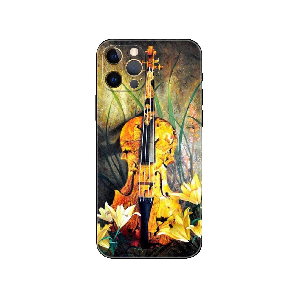 Classic Music Violin Music Notes Black Tpu Case for Iphone 5 5s Se 6 6s 7 8 Plus X 10 XR XS 11 12 13 Mini Pro MAX Back Cover