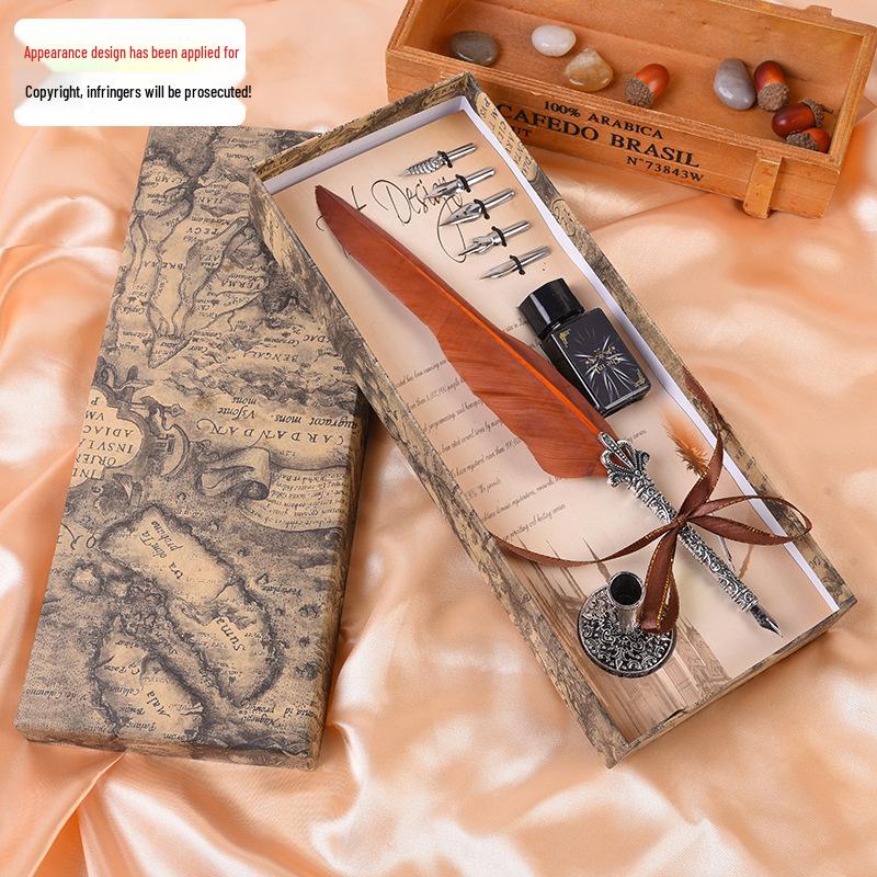 Retro Feather Dip Pen Set - Creative Ink Pen Gift for Students and Christmas