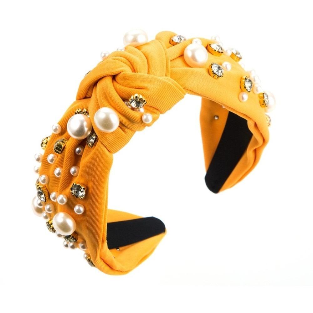 Wide Edge Rhinestone Pearl Hairband Solid Color Baroque Headband Pearl Head Hoop  Ladies
