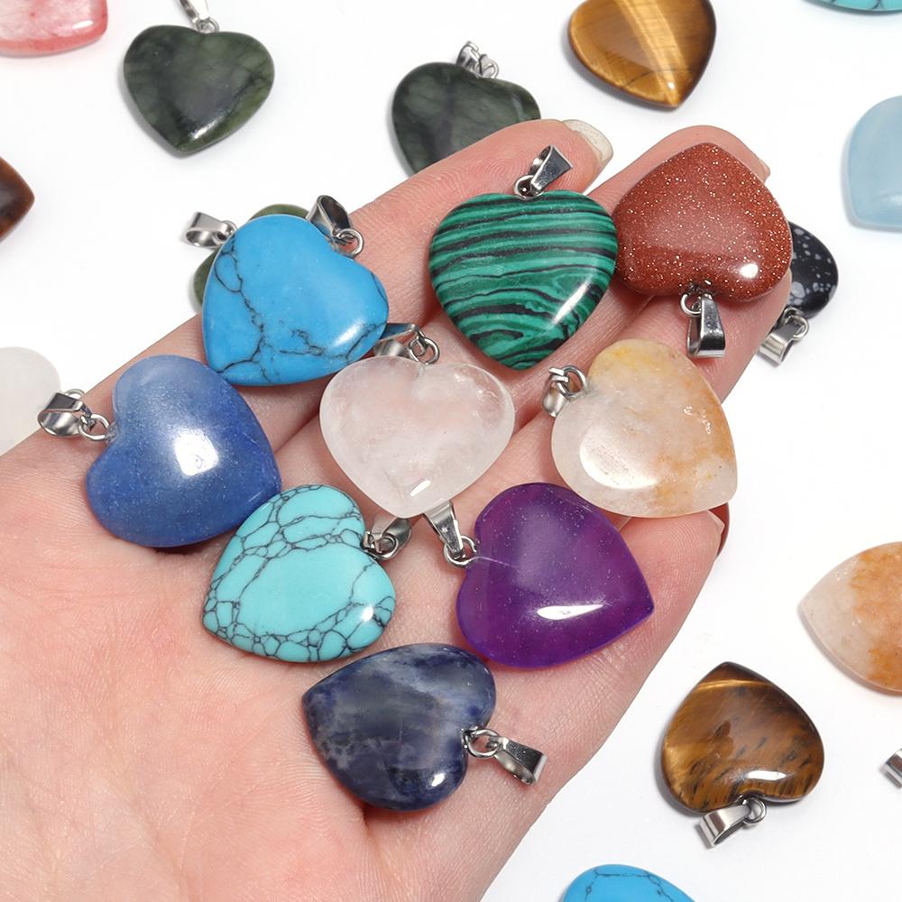 Herzförmiger Naturstein Anhänger Tigerauge Amethyst Jade Kristall Stein Charms Für DIY Exquisites Halsketten Schmuckzubehör