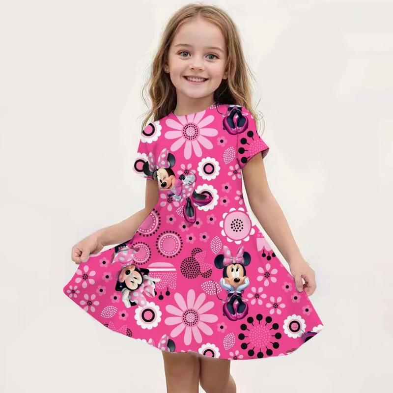 Cartoon Minnie Mouse Printed Dress Girls Summer Fashion One-piece Dress Kids