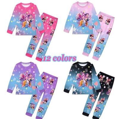 2pcs K-pops Demons Hunters Kawaii Pajamas Set Girl Cosplay Nightwears Anime Long Sleeve Tops + Pants Fans Gift