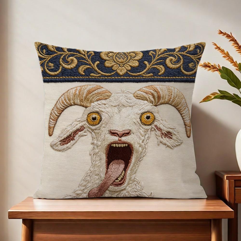 Spooky Goat Face 2D cute cushion cover For Pillow Printing Sofa Decoration Home Car Room Coffee Shop Office Nordic Simplicity