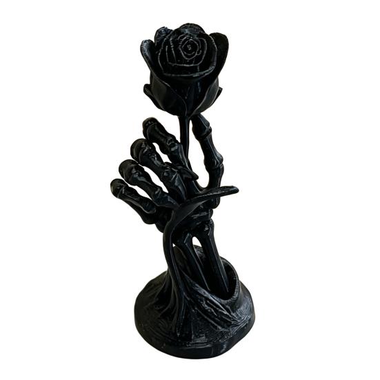 Skeleton Hand Holding Rose Ornament 3D Printed Gothic Dark Aesthetic Niche Decor Stable