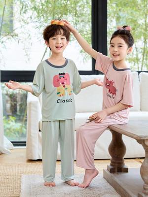 Sommer-Pyjama-Set für Kinder: Dünn, Kurzarm, Lange Hose, Unisex Homewear für mittelgroße/große Kinder, Ideal für Klimaanlagen.