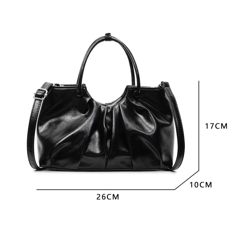 Vintage Pleated Women Crossbody Bag Fashion Pu Leather Tote Bucket Bag Large Capacity Commuting Shoulder Handbag