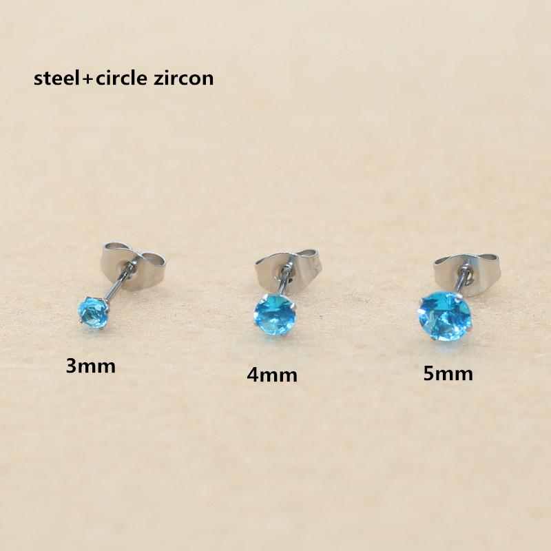 

Brief 316 L Stainless Steel Stud Earrings With Ocean Blue Zircons No Fade Allergy Free Classic Style 3mm 1pair