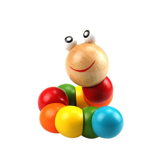 Colorful Wooden Worm Puzzle Kids Early Learning Educational Toy Finger Game