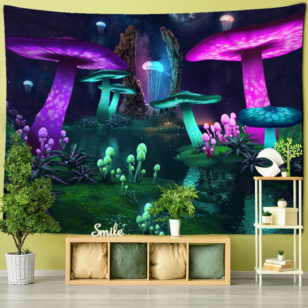 Psychedelic Mushroom Wall Hanging Tapestry Witchcraft Mystic Night Sky Anime Moon Snail Home Room Decor