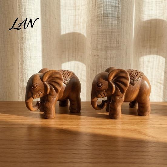 Retro Style Living Room Decoration Elephant Figurine Ornament, Resin Wood Grain Statue, Auspicious Realistic Imitation Rosewood Carving Animal