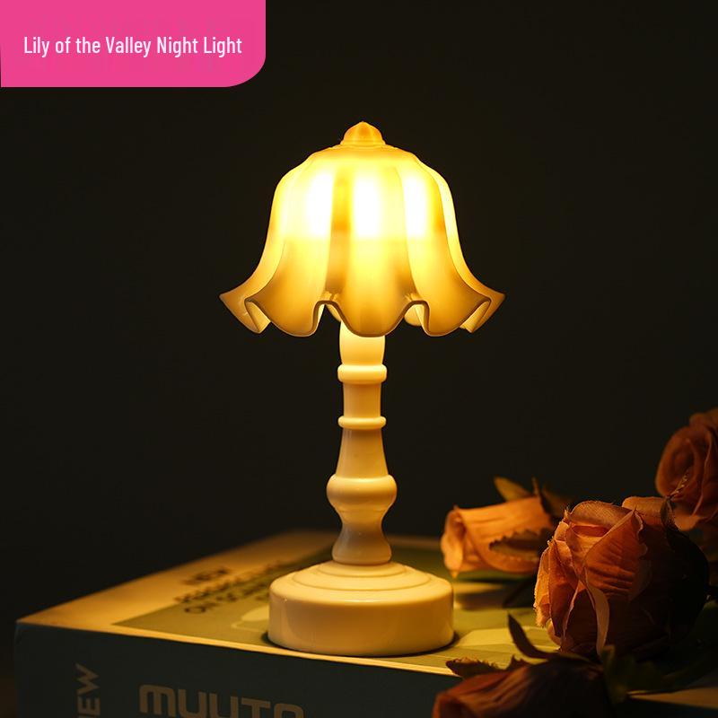 European Retro LED Night Lamp: Textured Small Desk or Bedside Decor with Palace Lantern Style
