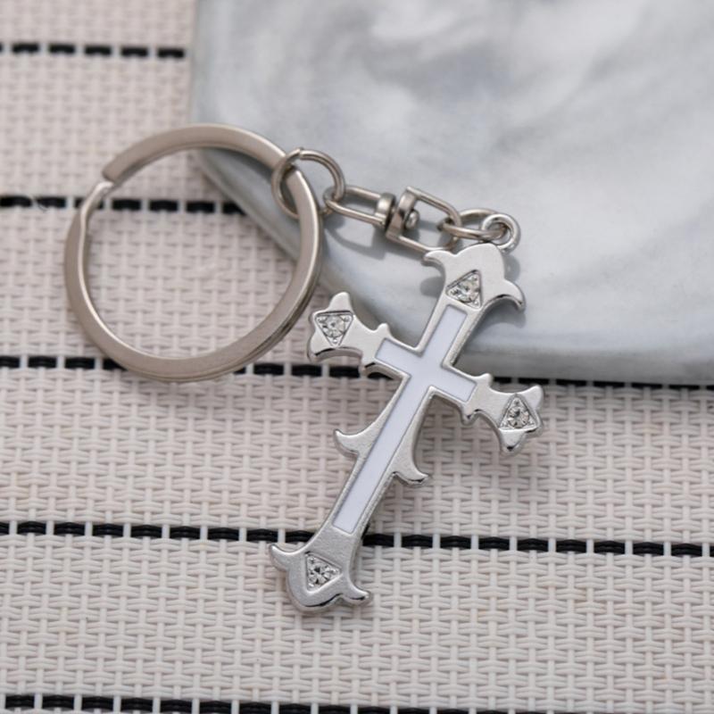 Třpytivý Vintage Klíčenka s Křížkem Křesťanská Náboženská Klíčenka Přívěsek na Tašku Šperk