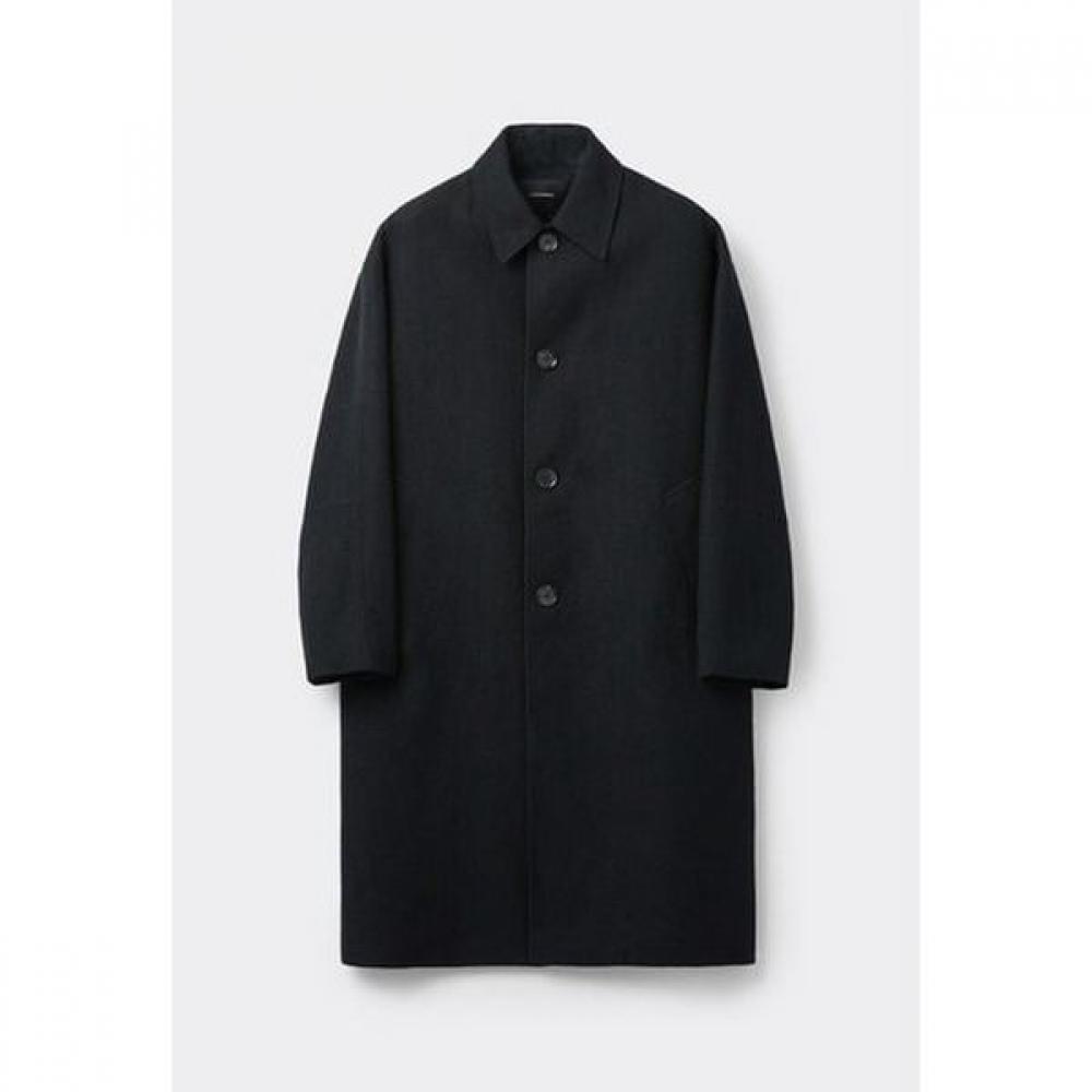 Customellow Loose Fit Gauze Texture Raglan Wool Linen Balmacaan Coat Black Cwcaa