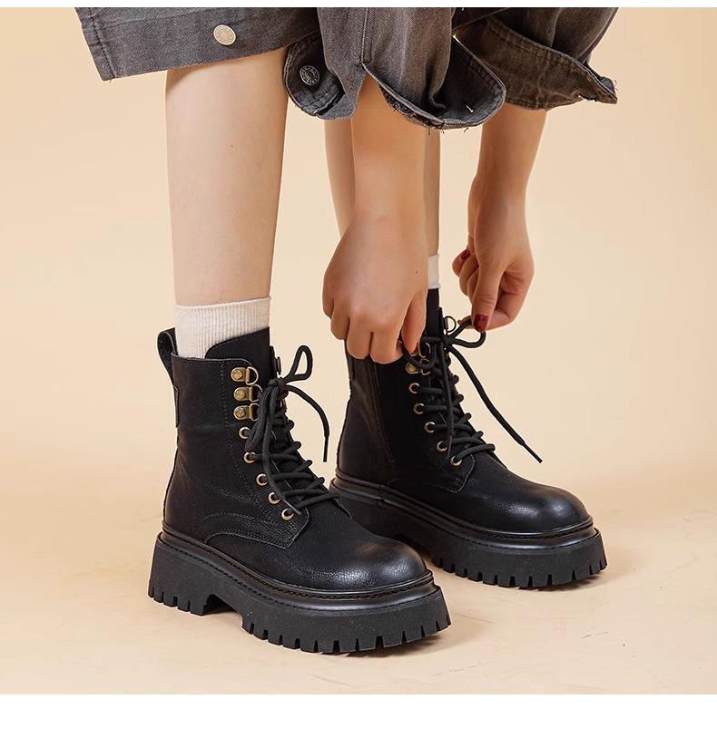 

Martin boots women s 2024 autumn and winter new British style soft leather explosive velvet short boots thick-soled heightening locomotive boots 40