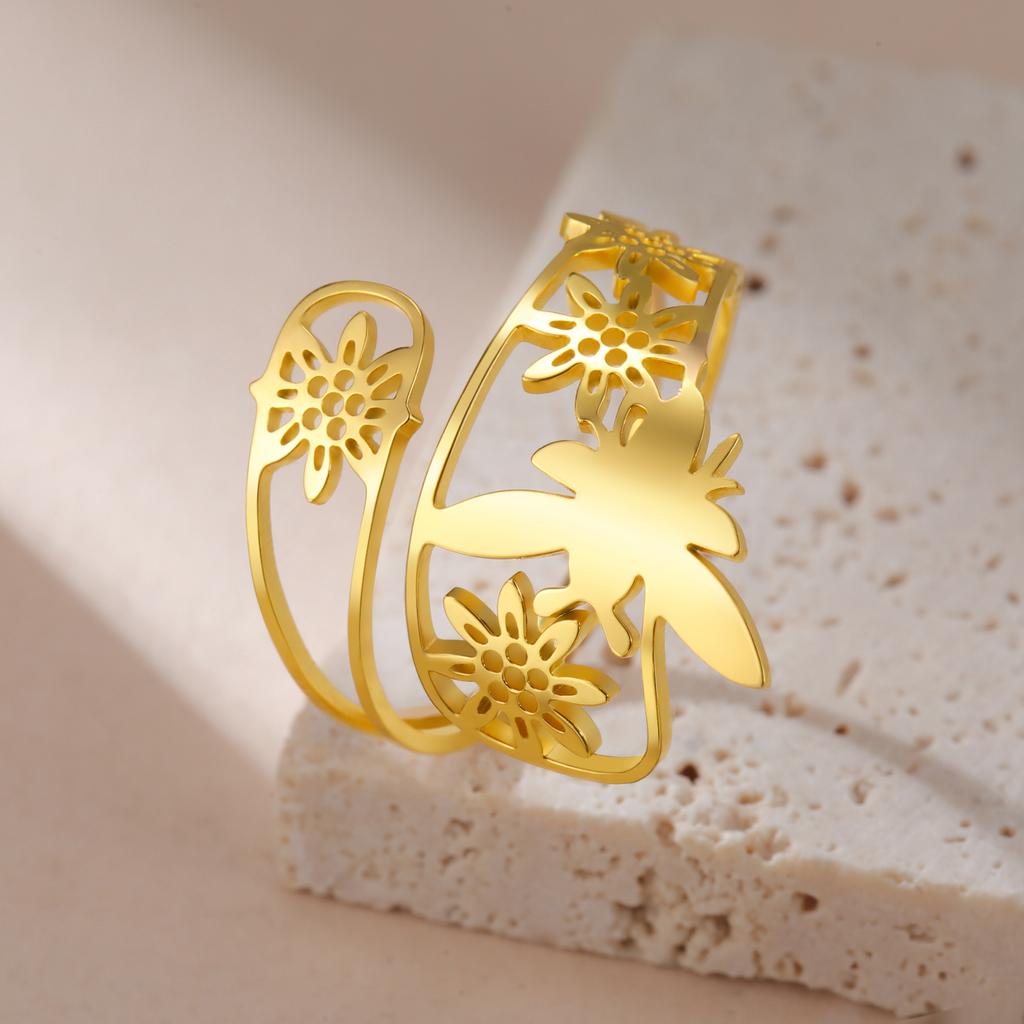 Xiaomi Skyrim Bee Flowers Open Rings Women Stainless Steel Adjustable Finger Ring Fashion Jewelry Valentine's Day Gift Wholesale