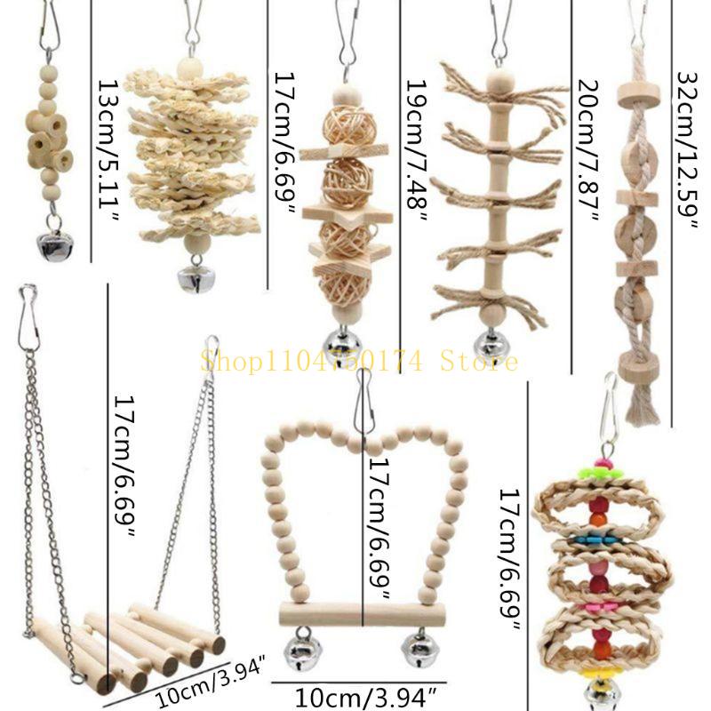 8-teiliges Vogel-Trainings-Papageien-Kauspielzeug Sicheres Material Schaukel Leiter Sitzstange Hängematte für Wellensittich Nymphensittich Mini-Ara Top-Angebot