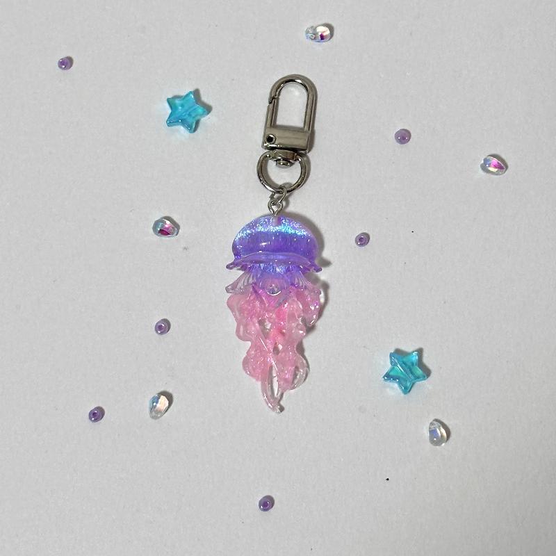 Creative Jelly Color Jellyfish Star Keychain Y2K Beaded Pendant Phone Chain Car Keyring Bag Hanging Decoration Ornament Gifts