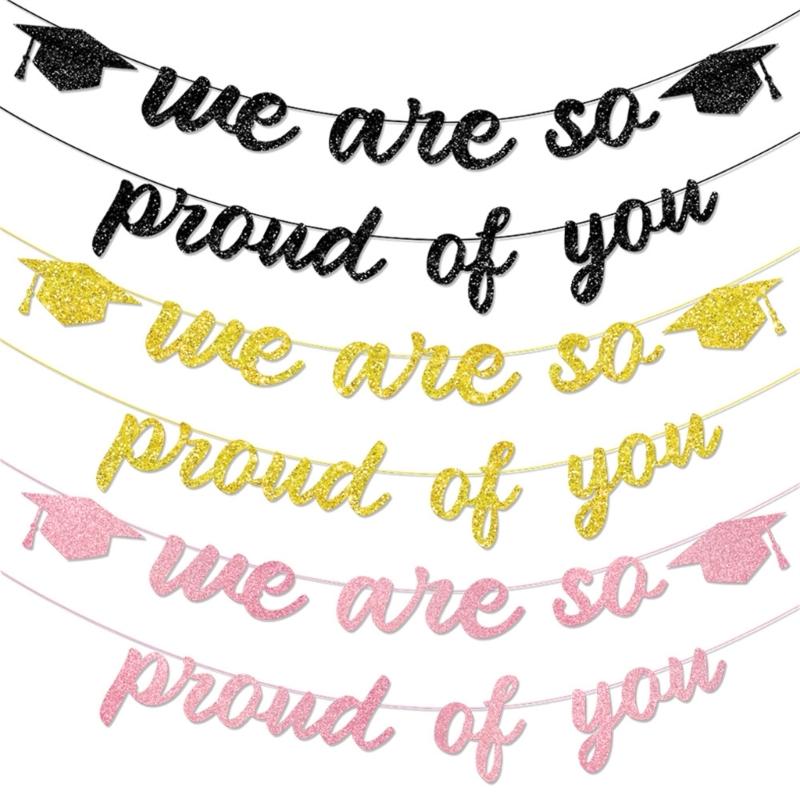 Graduation Decoration Banners With Glittering Finish Multipurpose Hanging Streamers 3 Color Option
