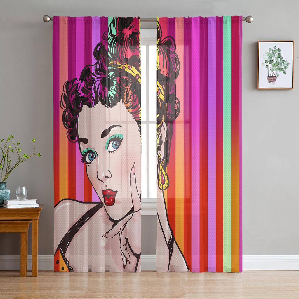 Barber Shop Retro Poster Design Template Tulle Sheer Curtains for Living Room Bedroom Kitchen Decoration Voile Organza Curtains