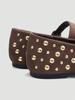 Brown Square Toe Mary Jane Flats with Large & Small Sequin Decorations and Single Strap Buckle