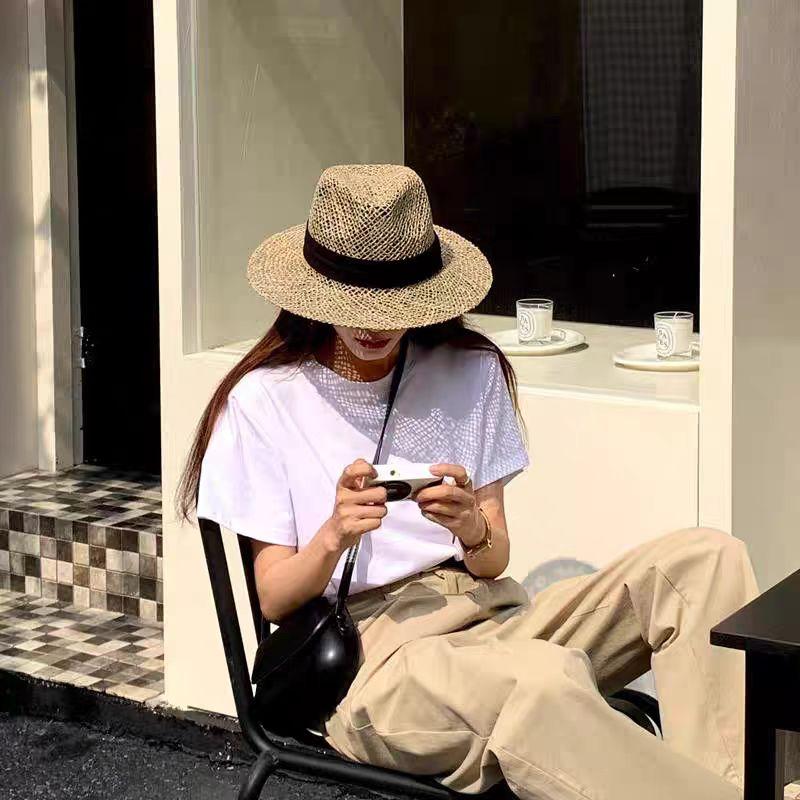 2025 New Men's Women's Wide-brimmed Seaweed Sun Hat Jazz Spring Summer Straw Hat Simple Fashion Topper Sunscreen Sunshade Hat