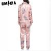 GMXIA Dames todelt loungewear-pysjamas i stretchsateng