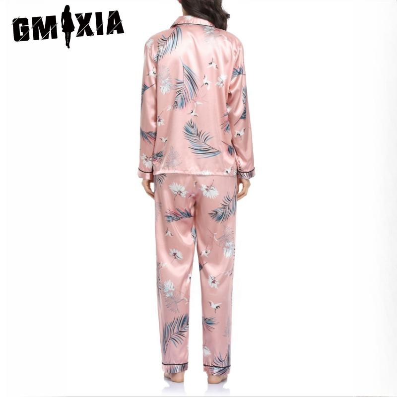 GMXIA Dames todelt loungewear-pysjamas i stretchsateng