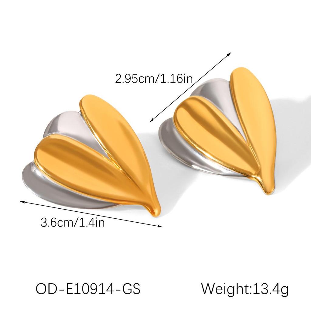 Stainless Steel Leaf Stud Earrings, Niche Design, 18K Gold-Plated, Non-Fading for Women.