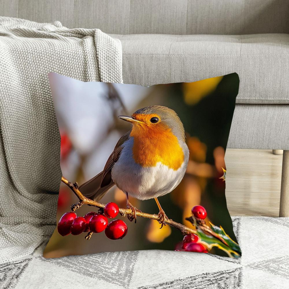 1pc Pillowcase, Modern Robin Print Cushion Cover, Soft And Comfortable Polyester Short Plush Fabric, Single-Sided Printing, Multi-Size Options: 45.72X