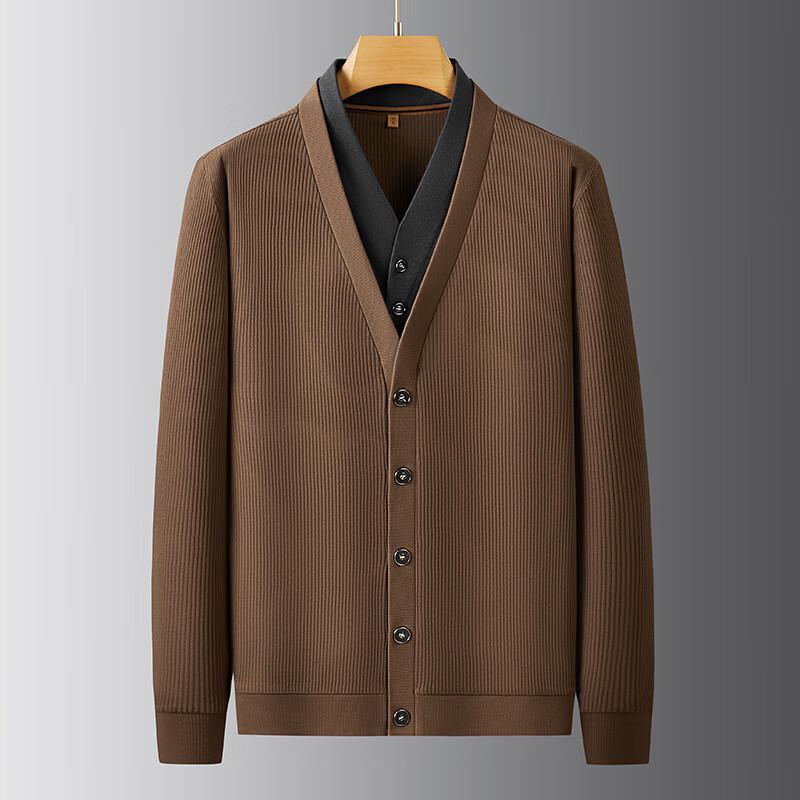 

Men s Plus Size V-Neck Fake Two-Piece Long Sleeve Cardigan 3XL