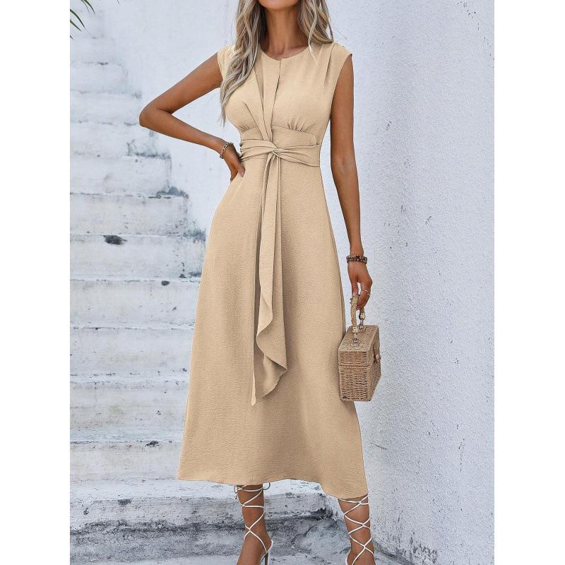 2026 Summer Women's Solid Color Elegant Lace-up Long Dress
