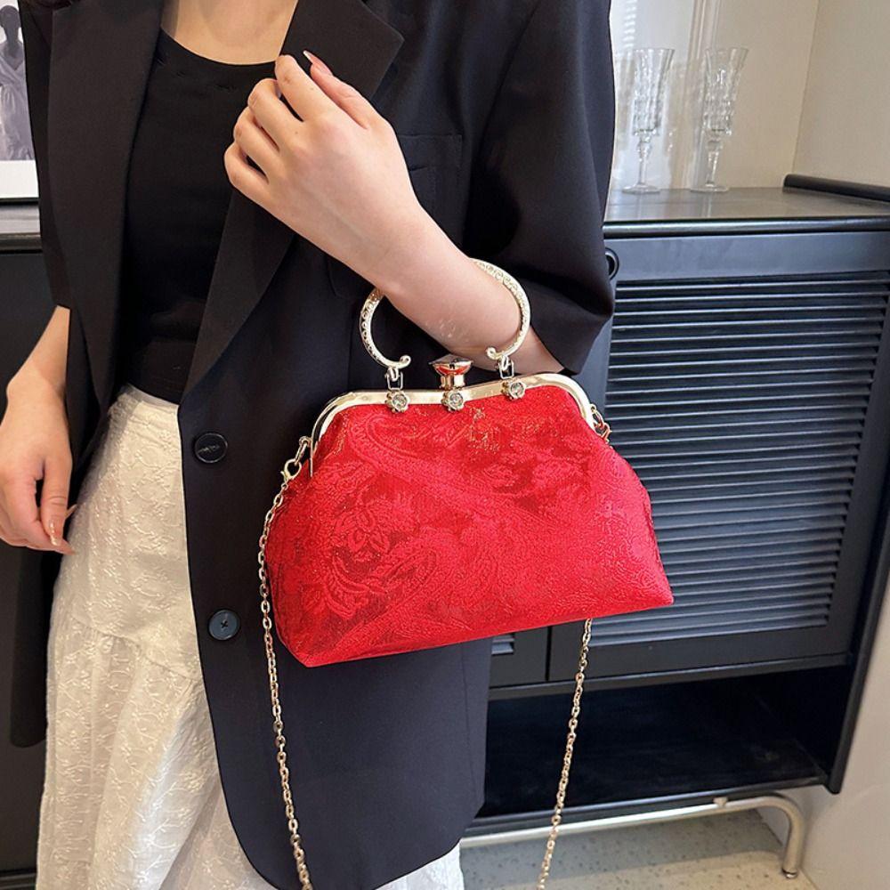 

Елегантна вишивка китайський стиль сумка ланцюг клатч ретро Hanfu оболонка сумка партія рожевий