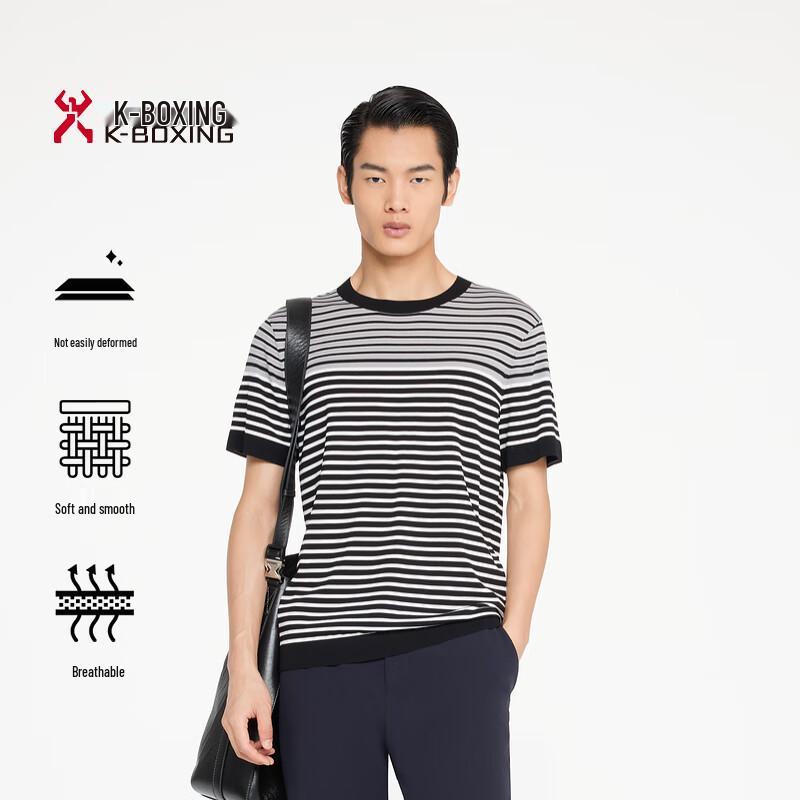 K-Boxing Men s Striped Round Neck Short Sleeve T-Shirt BTTR1364 4XL