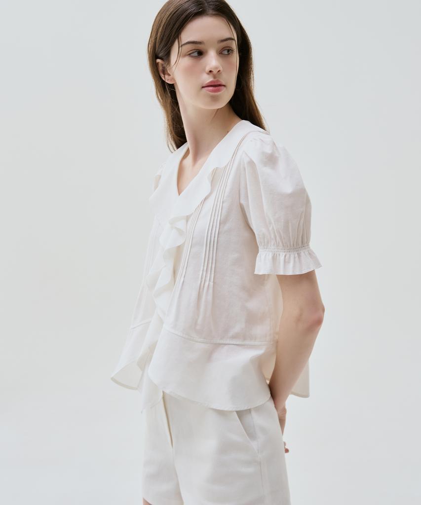 Deuloupisumeon Fairy Pintuck Ruffle Blouse [White]