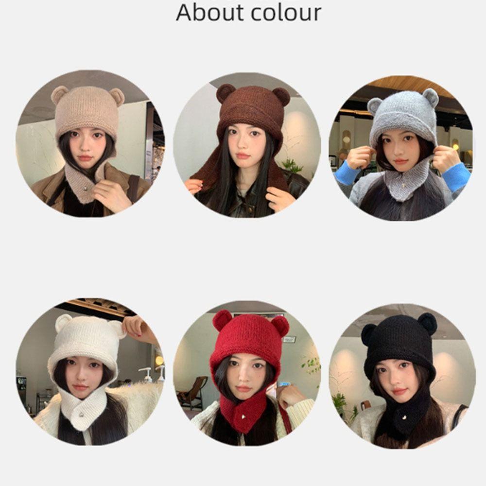 Neck Cold Proof Knitted Balaclava Hat Windproof Warm Knit Cap Sweet Women Scarf Winter Hat  Outdoor