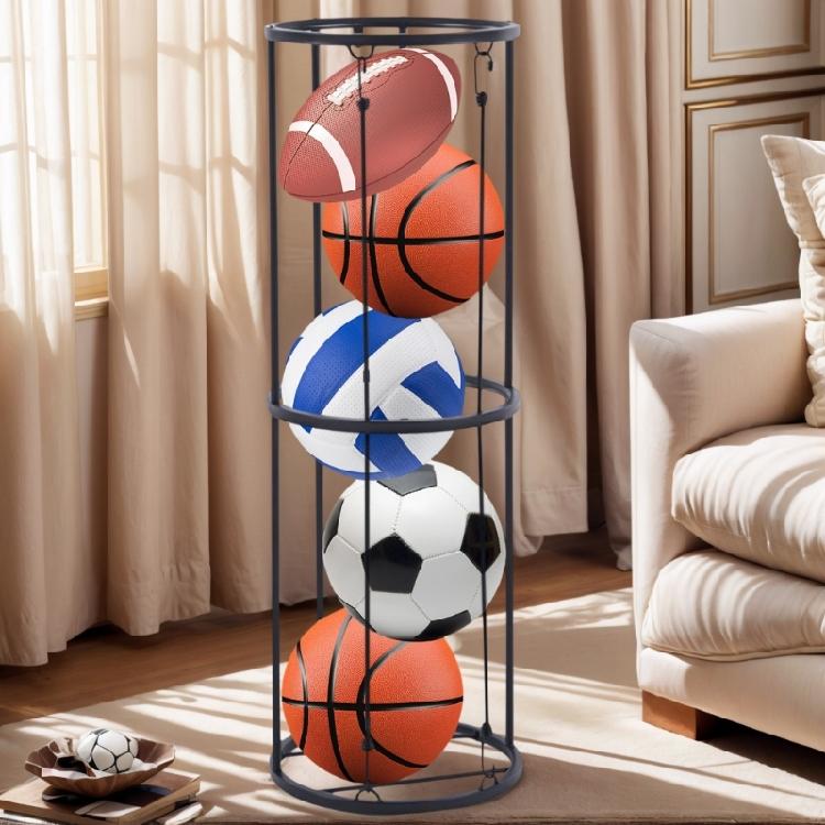 Sturdy Steel Vertical Ball Storage Rack With Wheels Efficient Organizers For Indoor Outdoor Sports Gears Easy To Move
