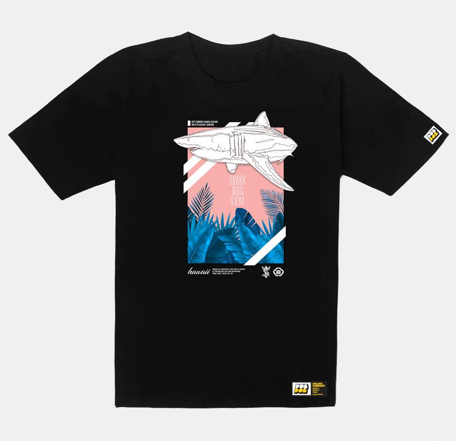 Doldol Shark-Dog_Tshirts-159 Shark Dog Surfing Hawaii Graphic T-Shirt Short Sleeve T-Shirt Black/L
