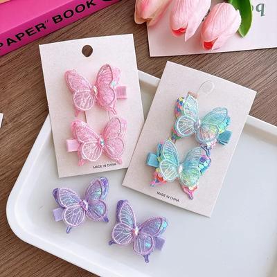 2Pcs/set Cute Sequins Butterfly Hair Clip for Kids Girl Sweet Cartoon Butterfly Bang Side Clip Hair Pin Little Girl Headwear