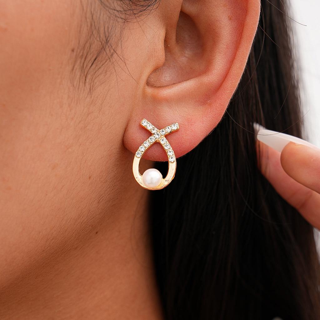 Ten-piece Set of Imitation Pearl Diamond Flower Silver Needle Earrings Exquisite Elegant Retro Earrings