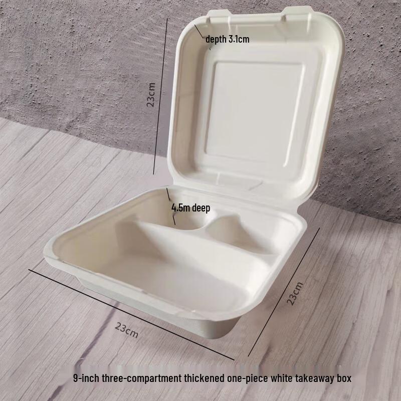 Yuzhuxun 9-inch White 3-Compartment Disposable Paper Takeaway Meal Boxes (150-Pack)