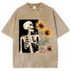 Skull Sunflower Print Printing T-Shirts Women 100% Cotton T-Shirt Breathable Clothing Casual Oversized Tee Shirt