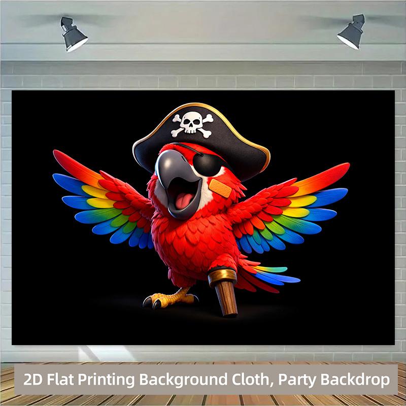 The background cloth with a parrot wearing a pirate hat is suitable for indoor and outdoor birthdayparties andcelebration events 100x150cm