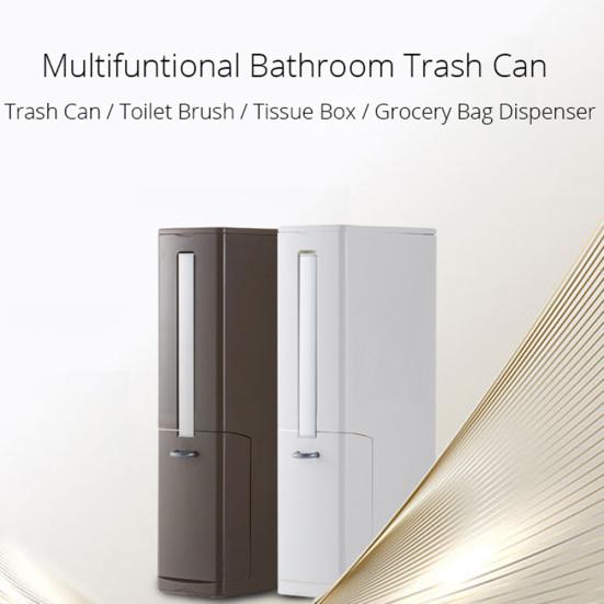 Narrow Trash Can Bathroom Toilet Brush Waste Bin Bucket Garbage Bag Dispenser