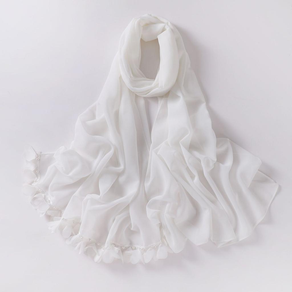 Fashion Bubble Pearl Chiffon Scarf Flower Beads Hijab Muslim Women Headscarf Turban Shawl Wrap Islam Veil Stoles Scarves Bufanda
