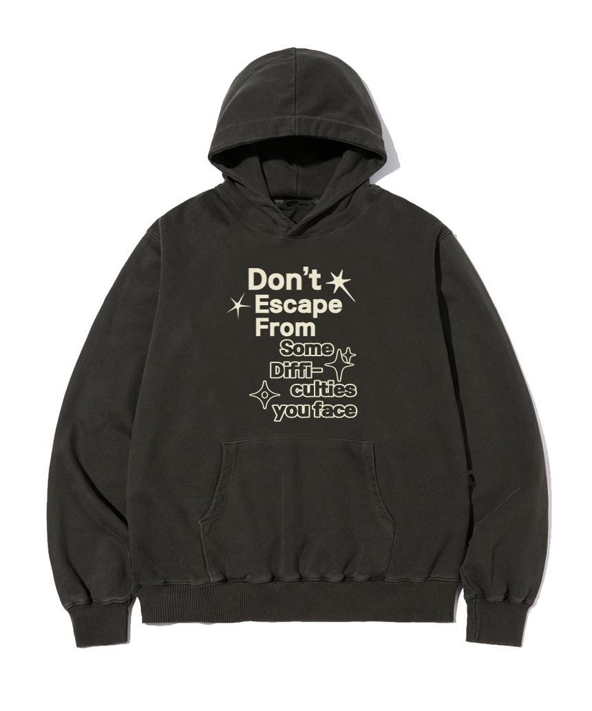Escape From Difficulties Print Pigment Hoodie Charcoal L