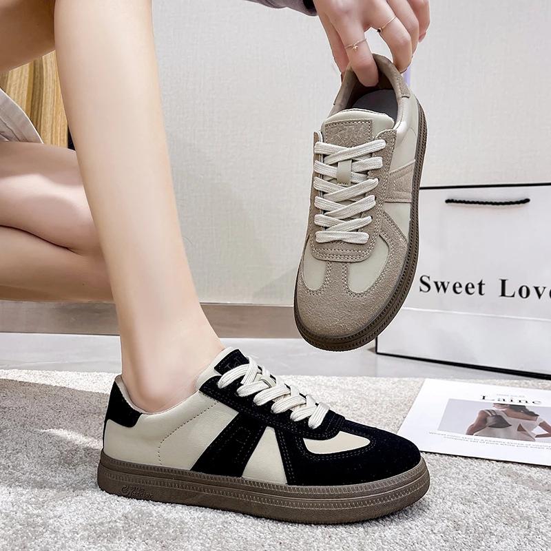 Fashion Shoes Woman 2024 Trend Cow Suede Leather Women Sneakers Mixed Color Flat Sneakers Ladies Casual Shoes Fashion Plus Size 40